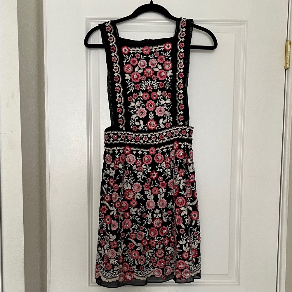 NWT Needle & Thread Black Dress with Pink Floral Embroidery